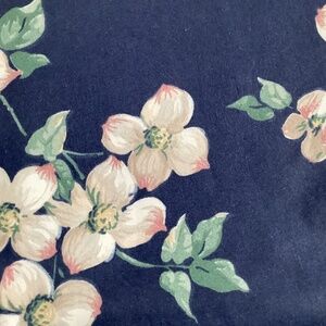Dogwood Blossoms on Dark Blue Background Cotton Chintz Fabric Cottage Core